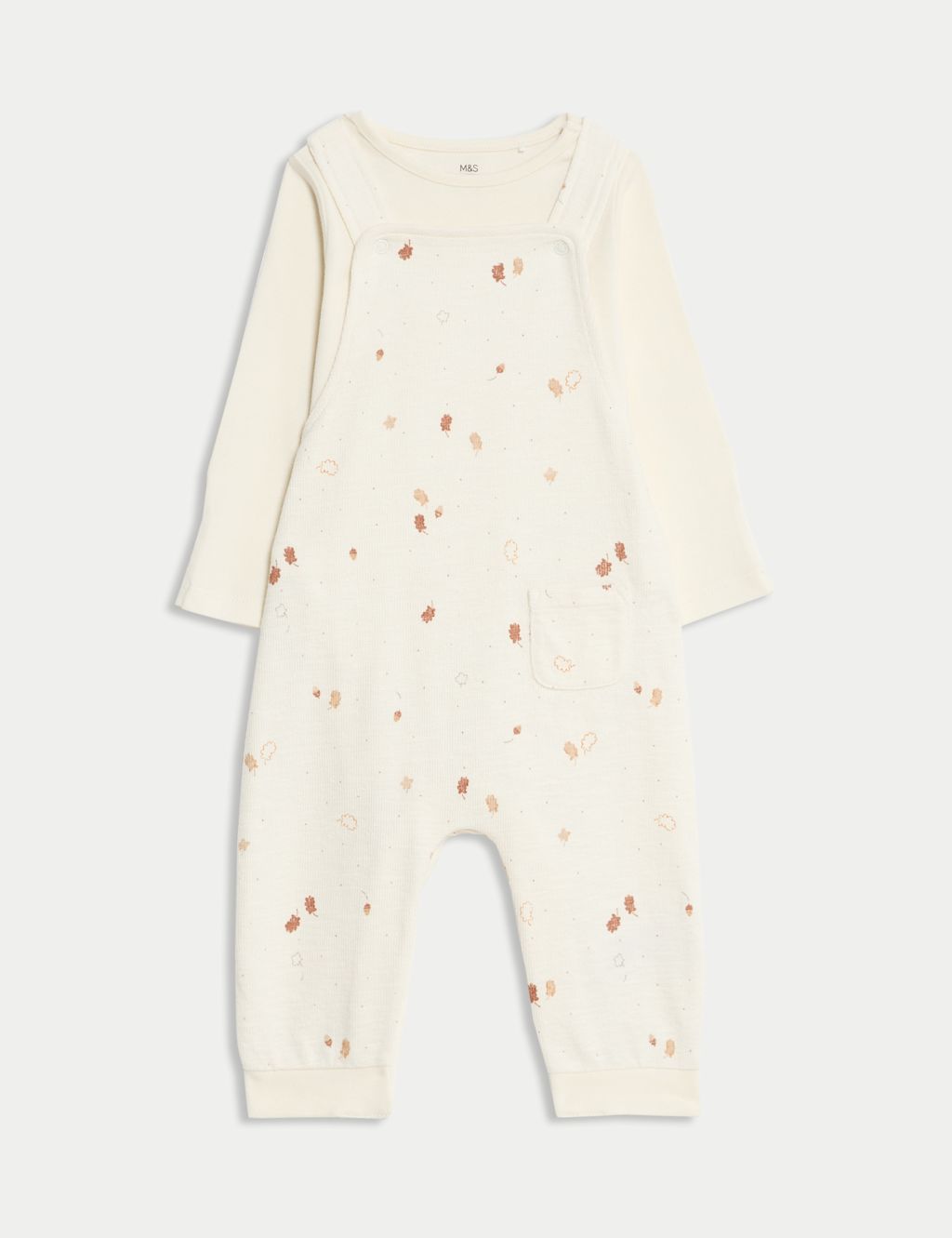 M&S 2pc Pure Cotton Leaf Outfit (0-12 Mths) - NB - Ivory Mix, Ivory Mix