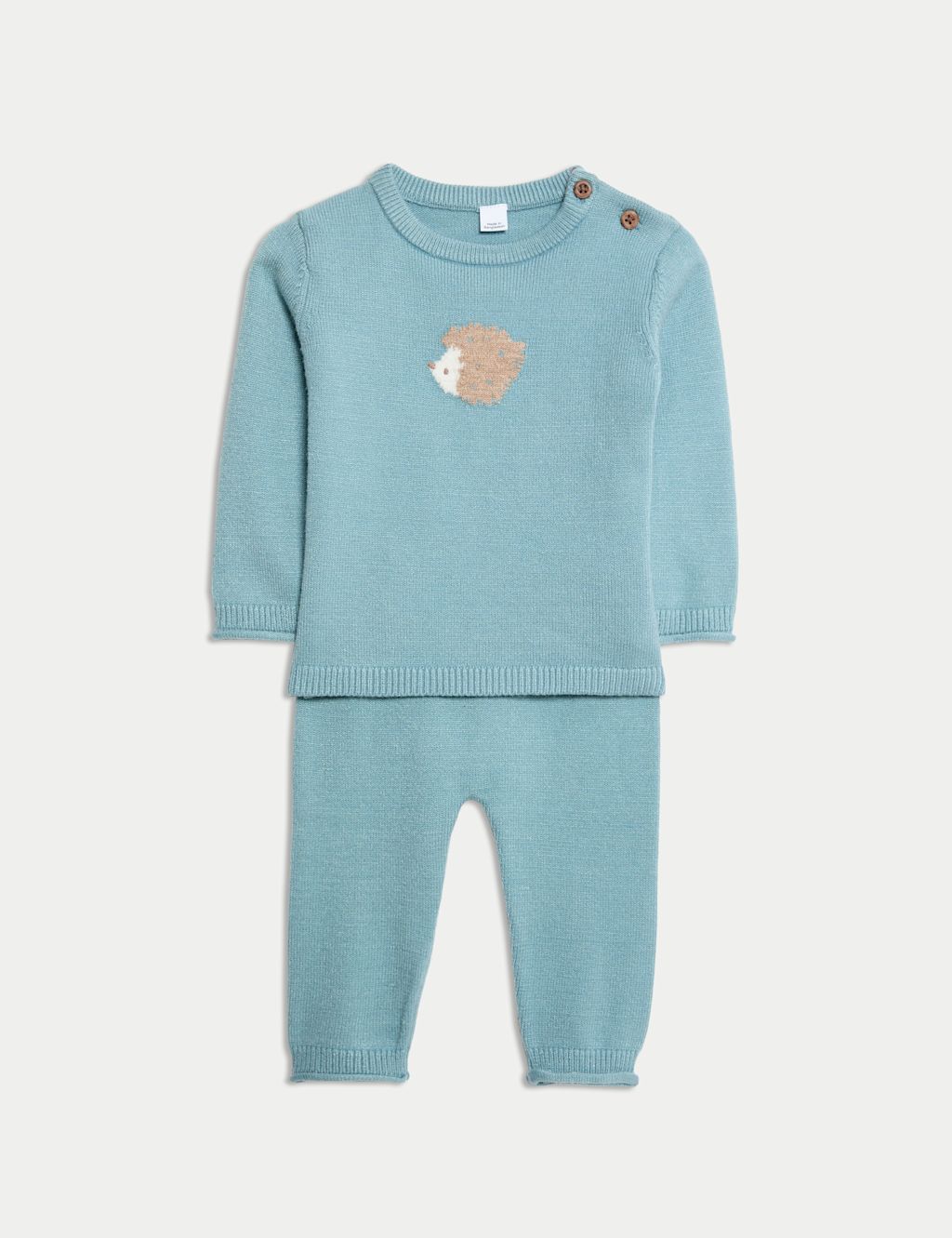 M&S 2pc Knitted Hedgehog Outfit (0-12 Mths) - 0-3 M - Aqua, Aqua