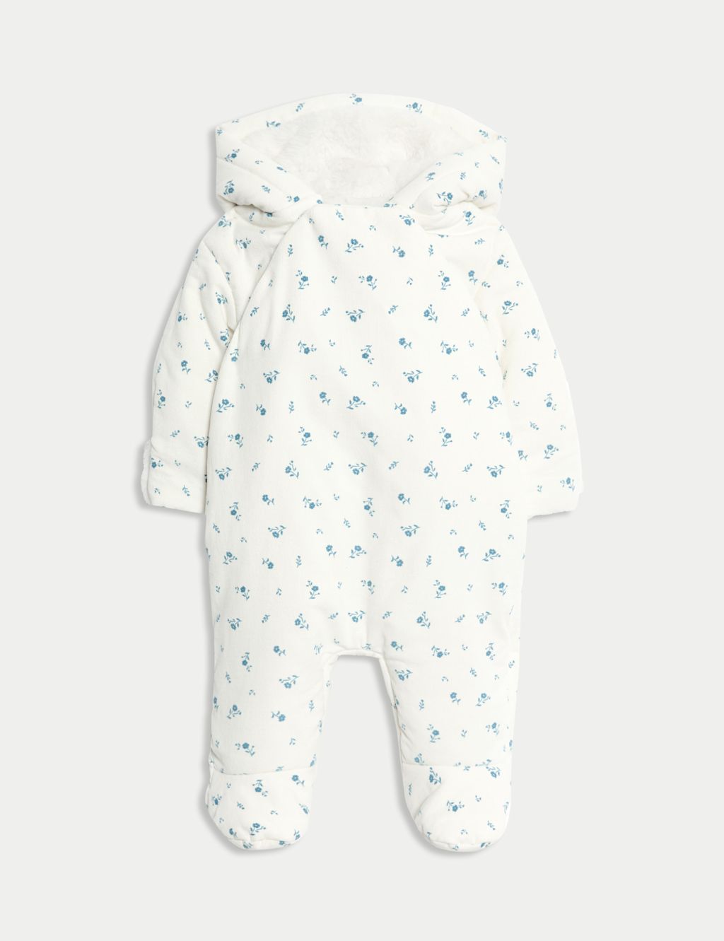 M&S Cord Floral Pramsuit (0-12 Mths) - 0-3 M - Ivory Mix, Ivory Mix