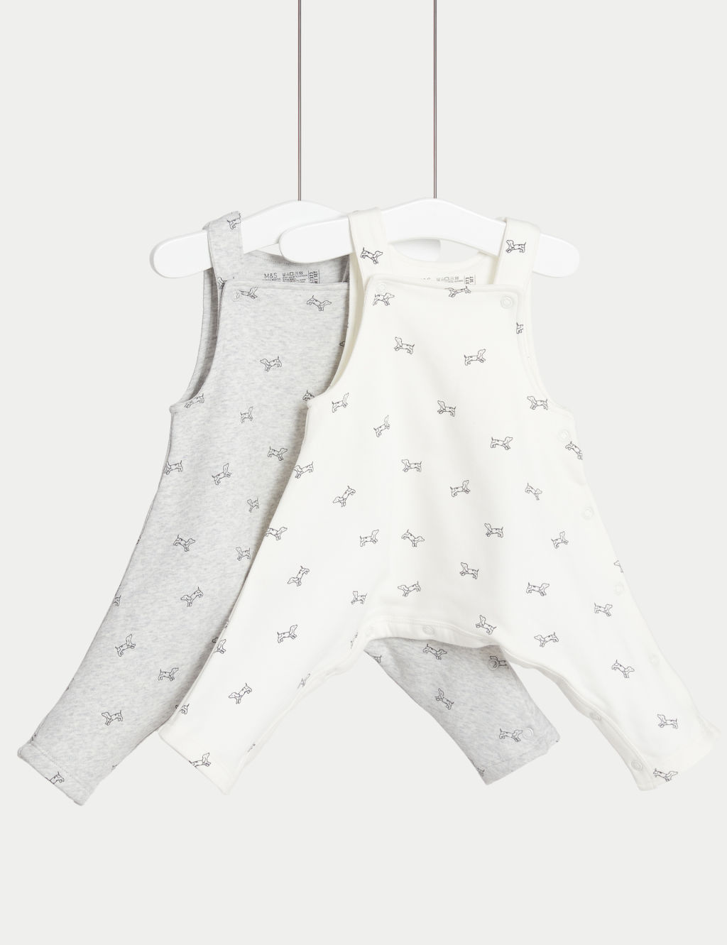 M&S 2 Pack Hip Dysplasia Cotton Rich Dungarees (7lbs-1 Yrs) - 0-3 M - Grey Mix, Grey Mix