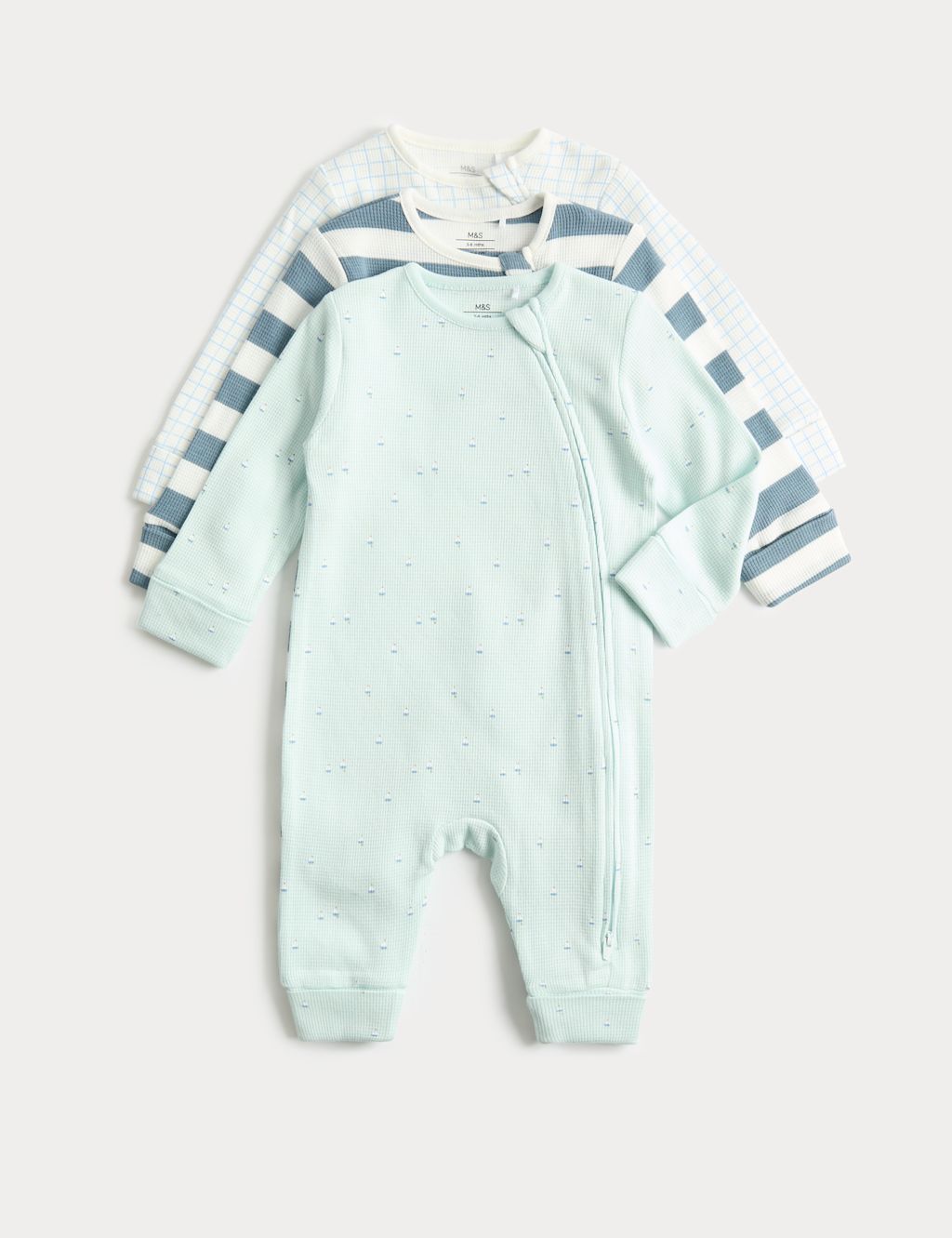 M&S 3 Pack Pure Cotton Nautical Sleepsuits (6&frac12;lbs-3 Yrs) - 1 Months - Blue, Blue