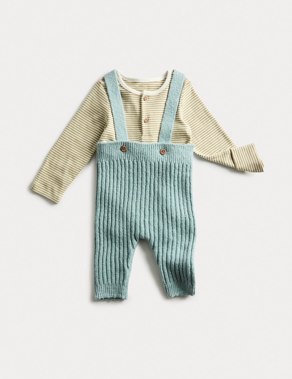 M&S 2pc Cotton Rich Sprig Dungaree Outfit (0-12 Mths) - 0-3 M - Blue, Blue