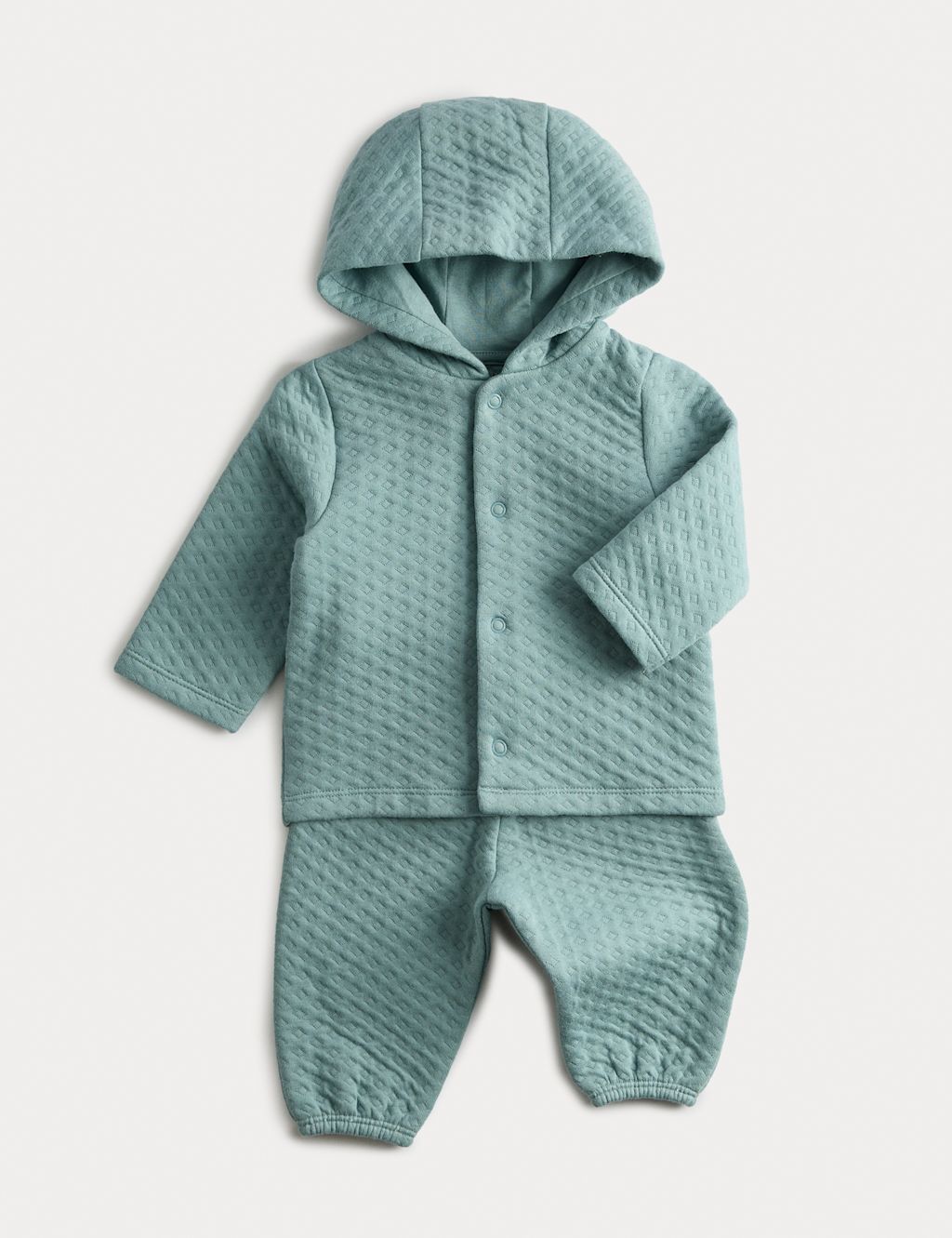 M&S 2pc Cotton Rich Quilted Hooded Wrap Outfit (0-12 Mths) - 6-9 M - Aqua, Aqua
