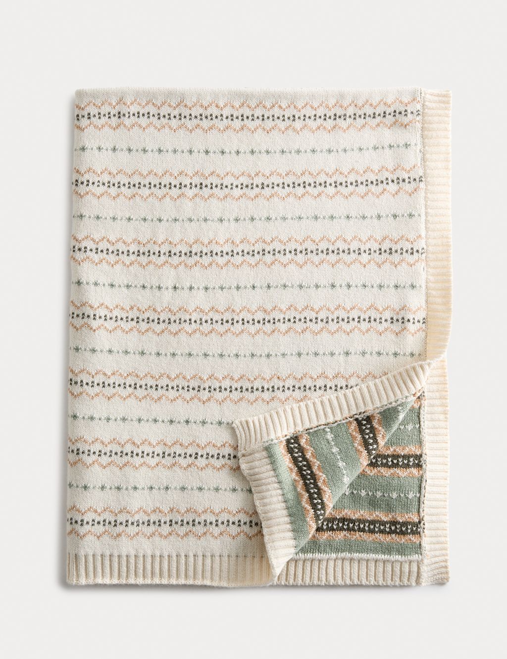 M&S Cotton Rich Fair Isle Shawl - 1size - Cream, Cream