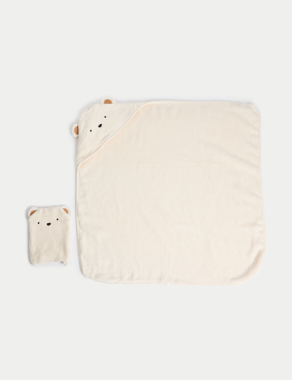 M&S Pure Cotton Animal Hooded Towel and Mitt Set - 1size - Cream Mix, Cream Mix