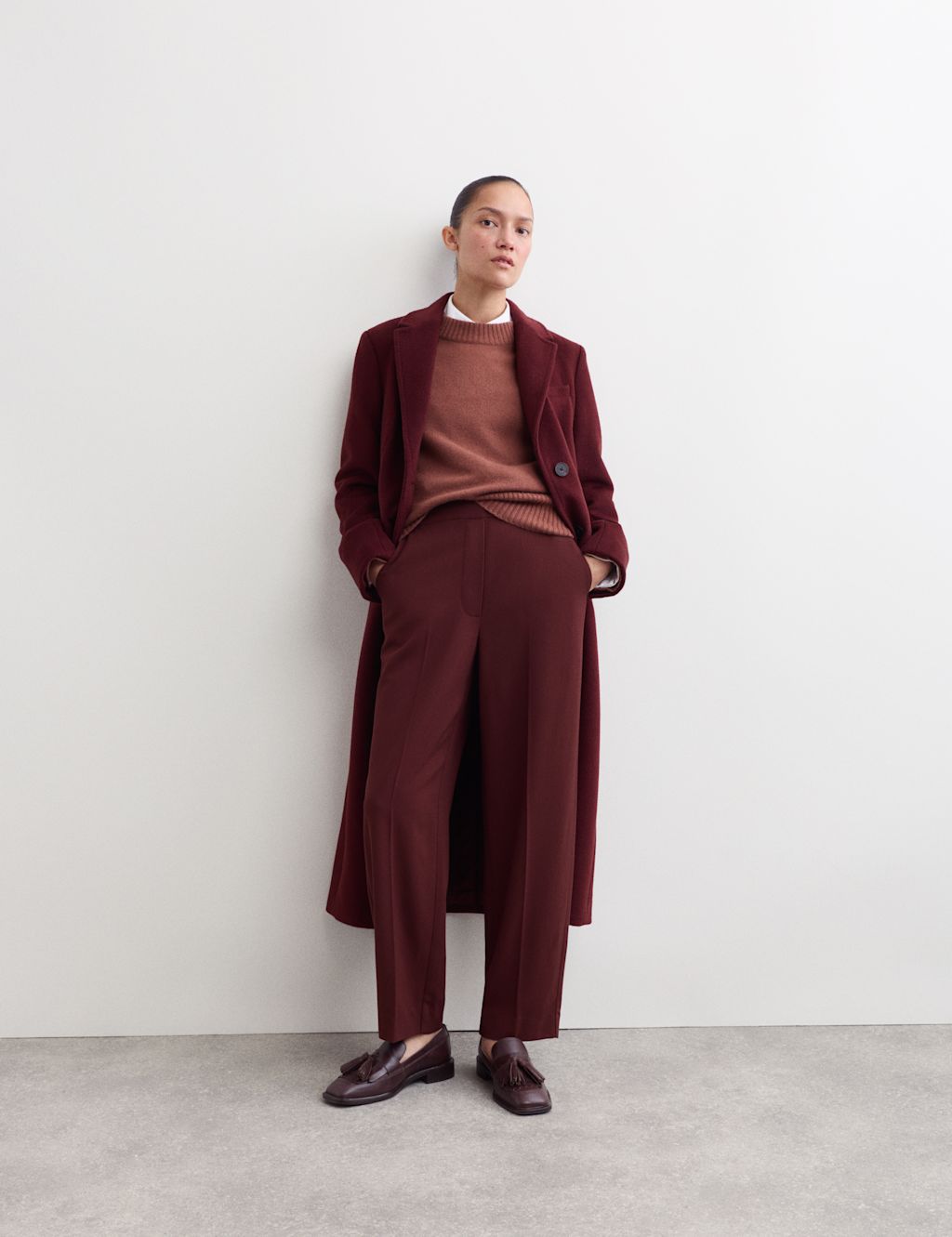 JAEGER  Straight Leg Trousers with Wool - 10 - Chocolate, Chocolate