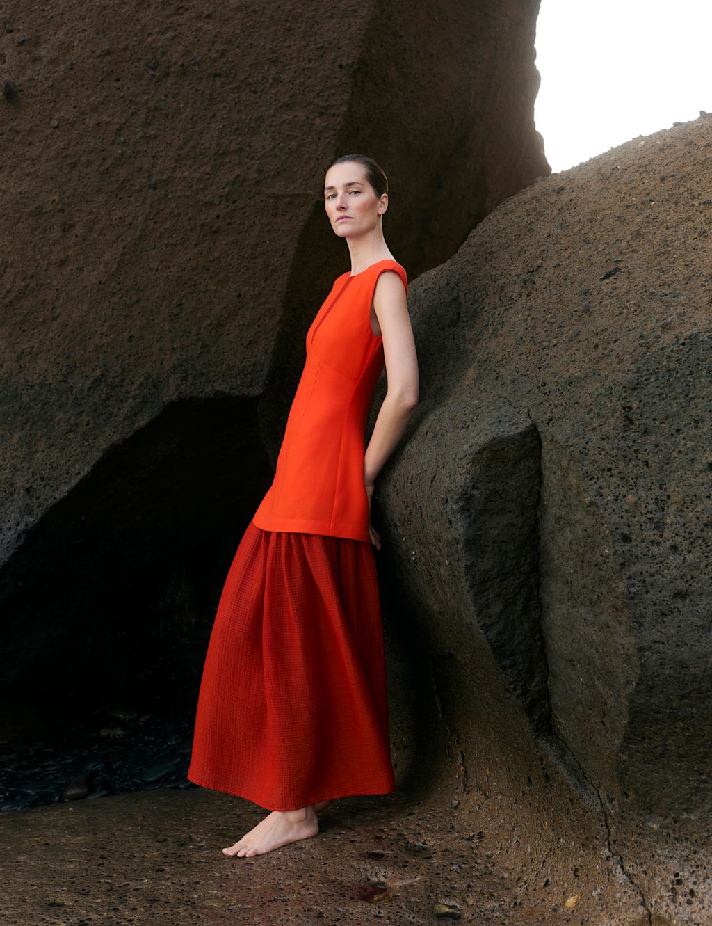 JAEGER  Maxi Column Dress - 10 - Tangerine, Tangerine