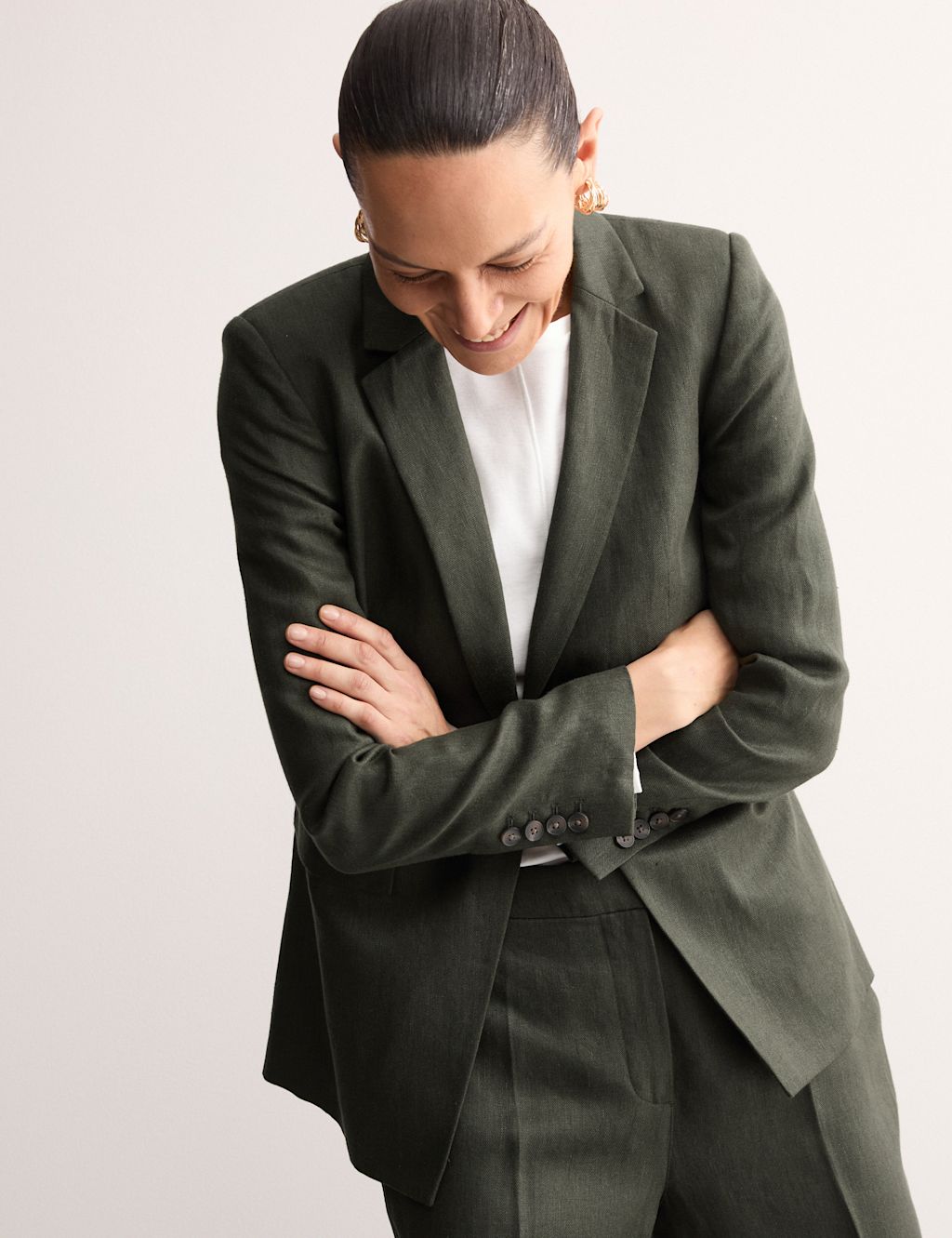 JAEGER  Pure Linen Single Breasted Blazer - 18 - Olive, Olive