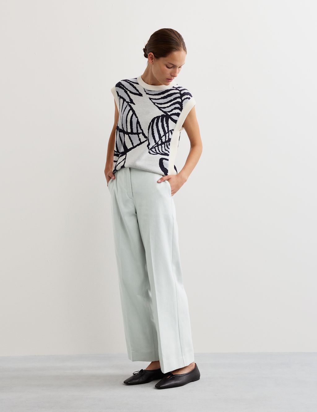 JAEGER  Cotton Rich Twill Straight Leg Trousers - 10 - Pale Blue, Pale Blue