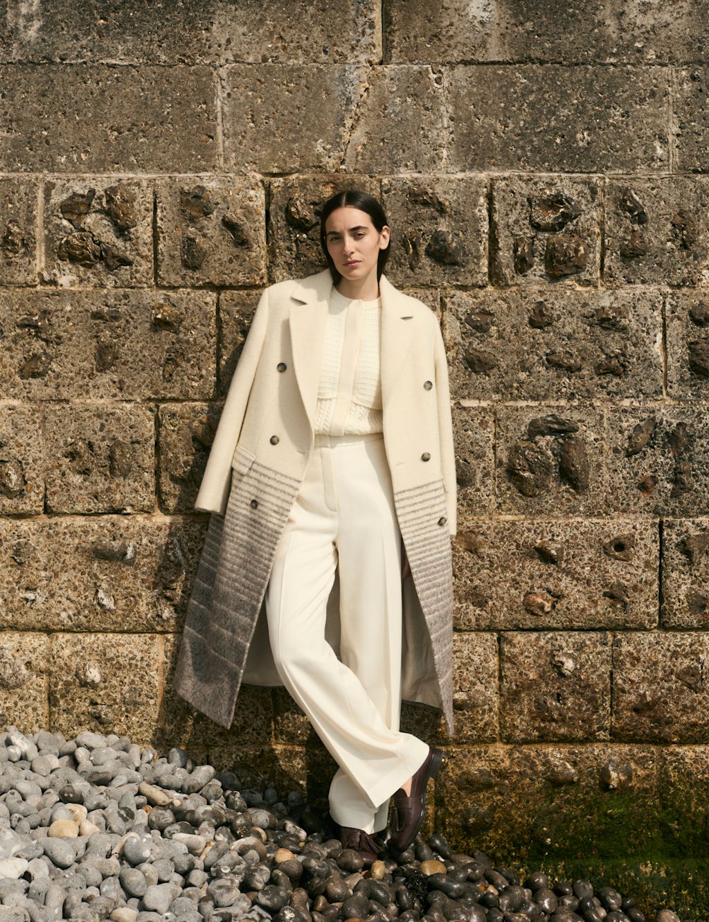 JAEGER  Pure Wool Crepe Wide Leg Trousers - 10 - Ivory, Ivory