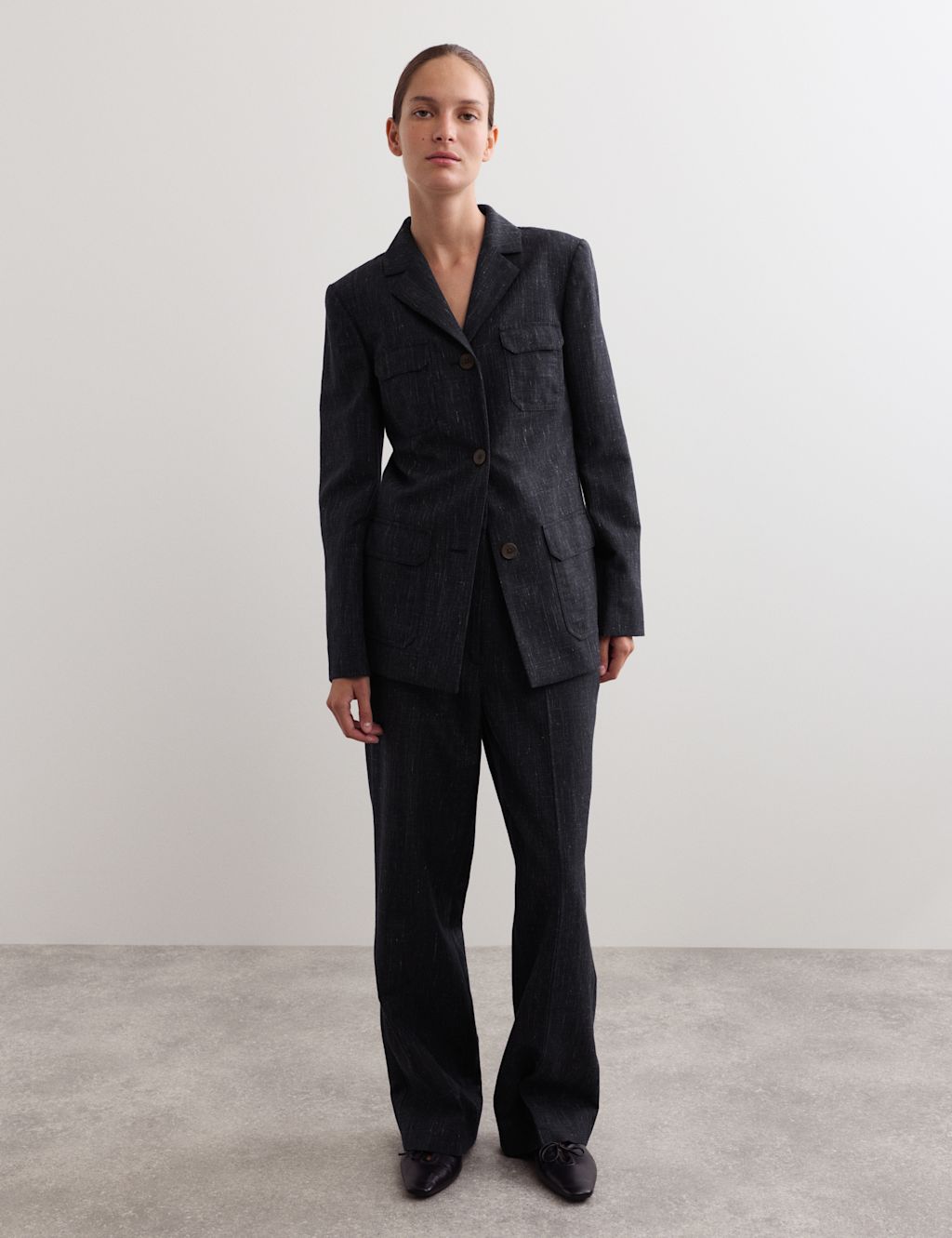 JAEGER  British Wool Rich Straight Leg Trousers - 10 - Indigo Mix, Indigo Mix