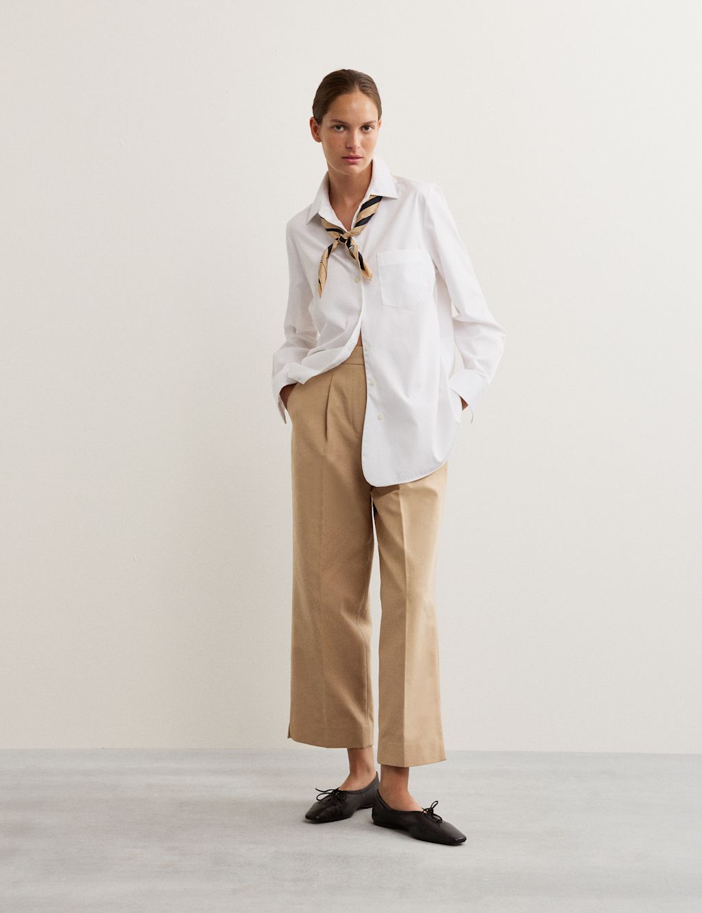 JAEGER  Cotton Blend Wide Leg Trousers - 10 - Camel, Camel