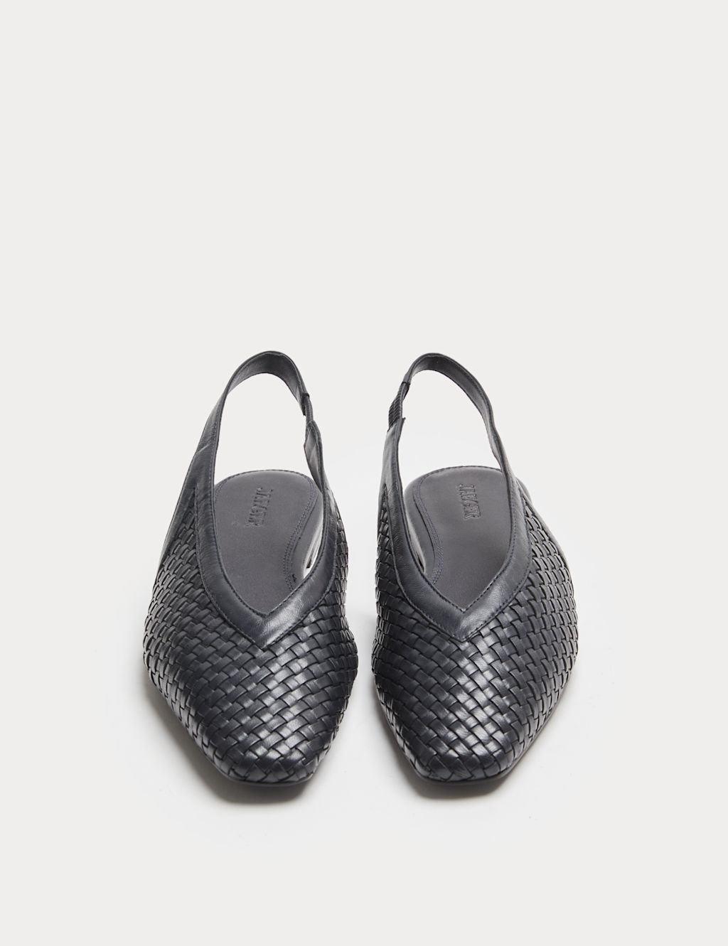 JAEGER  Leather Woven Flat Slingback Shoes - 4 - Navy, Navy