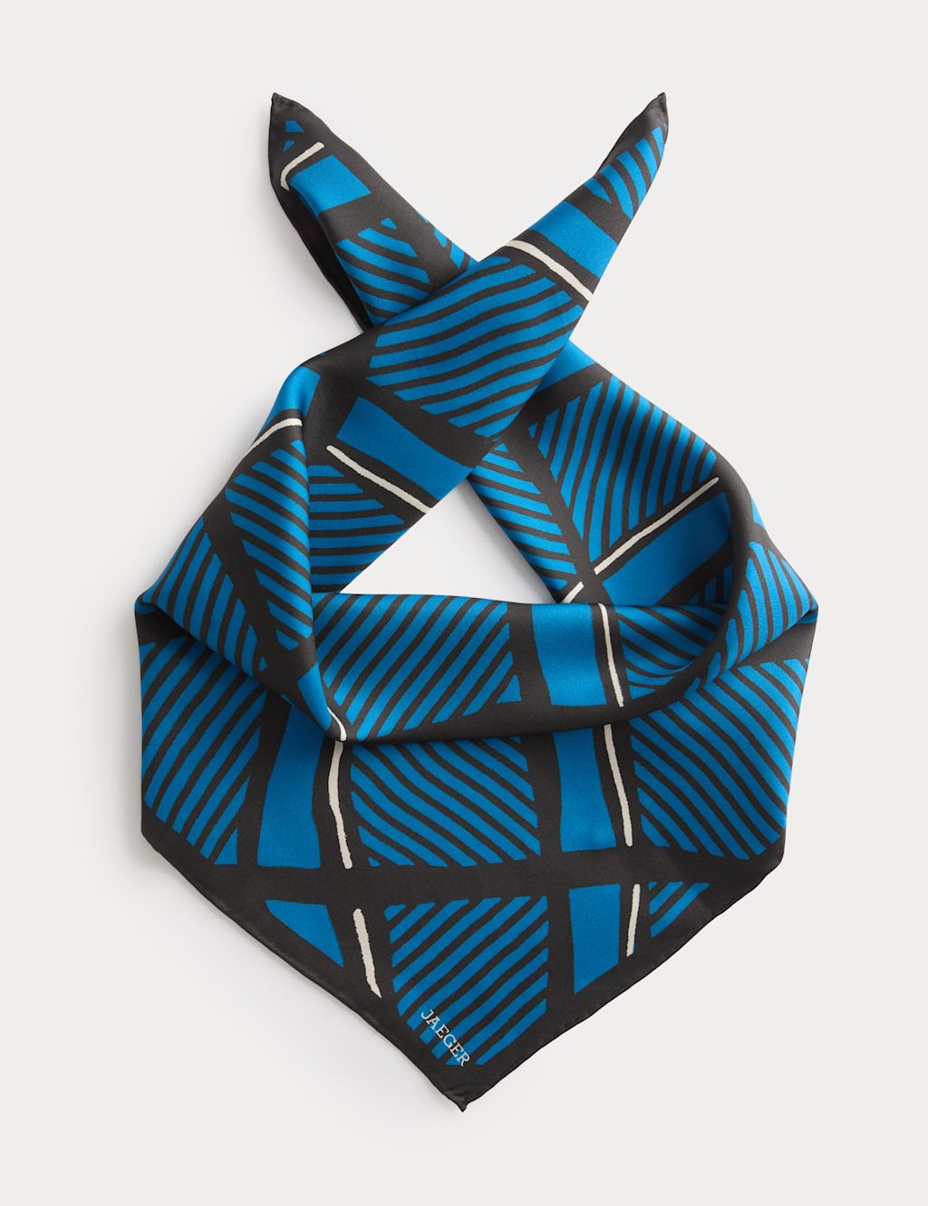 JAEGER  Pure Silk Checked Scarf - Blue Mix, Blue Mix