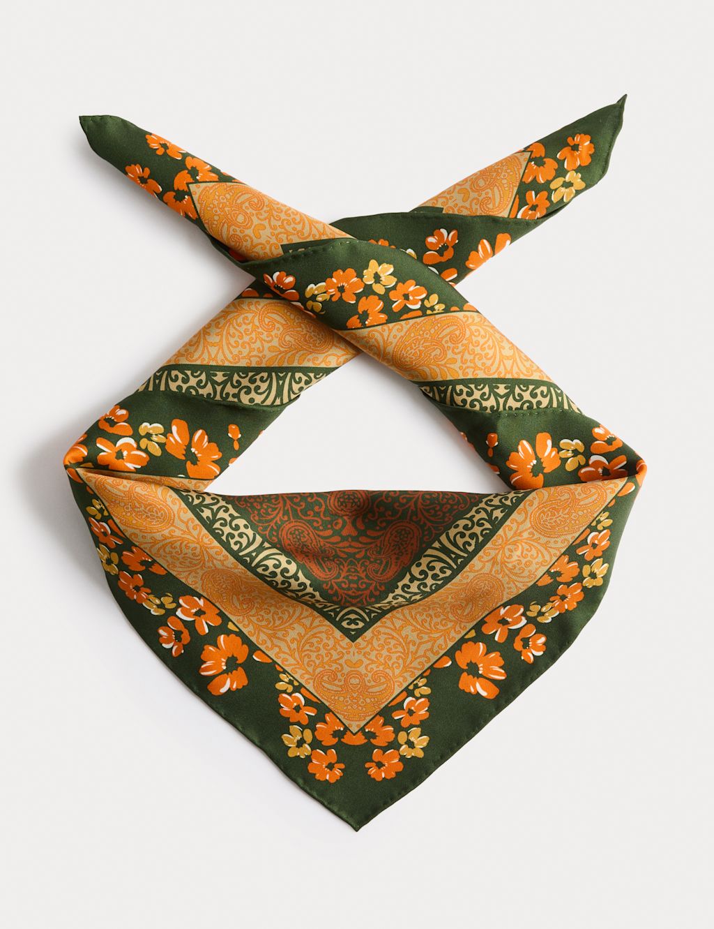 JAEGER  Pure Silk Printed Floral Square Scarf - Orange Mix, Orange Mix