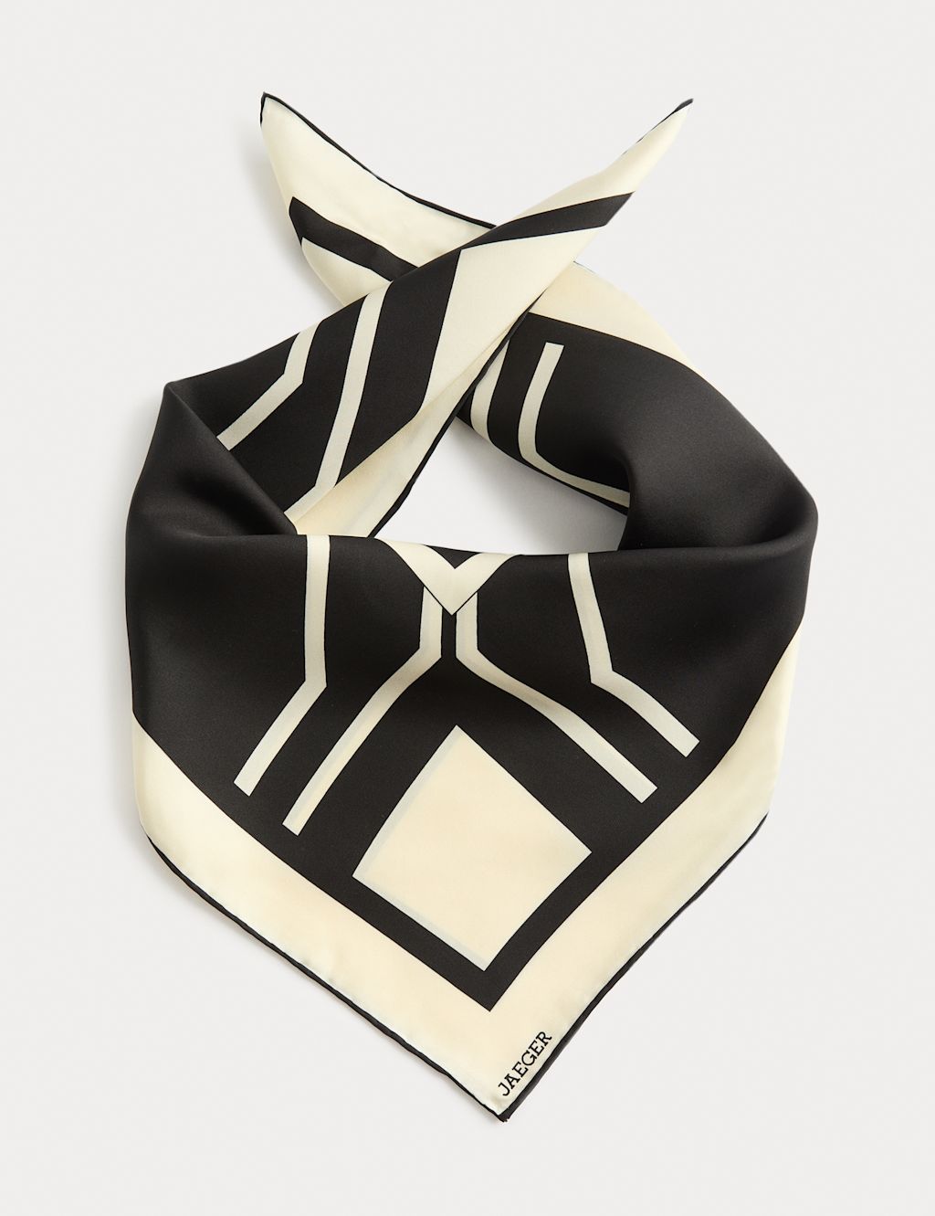 JAEGER  Pure Silk Geometric Scarf - Black/White, Black/White
