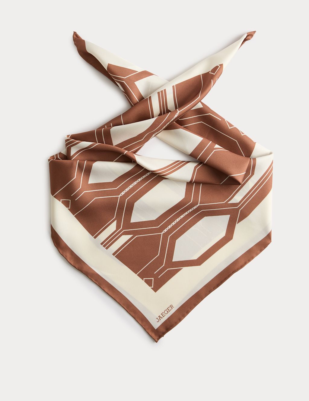 JAEGER  Pure Silk Geometric Scarf - Camel, Camel