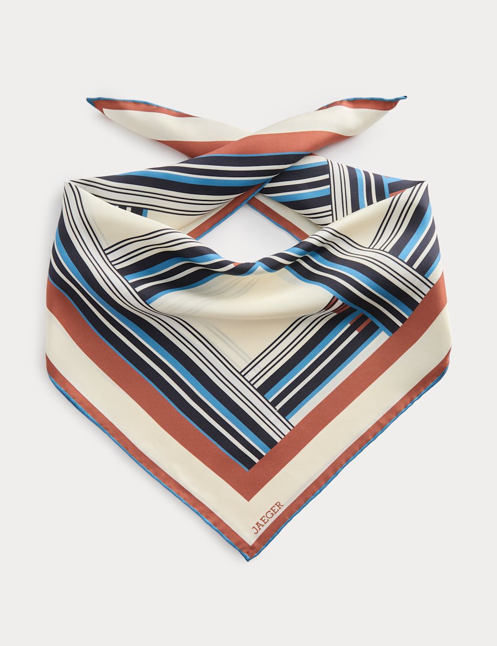 JAEGER  Pure Silk Geometric Scarf - Blue, Blue
