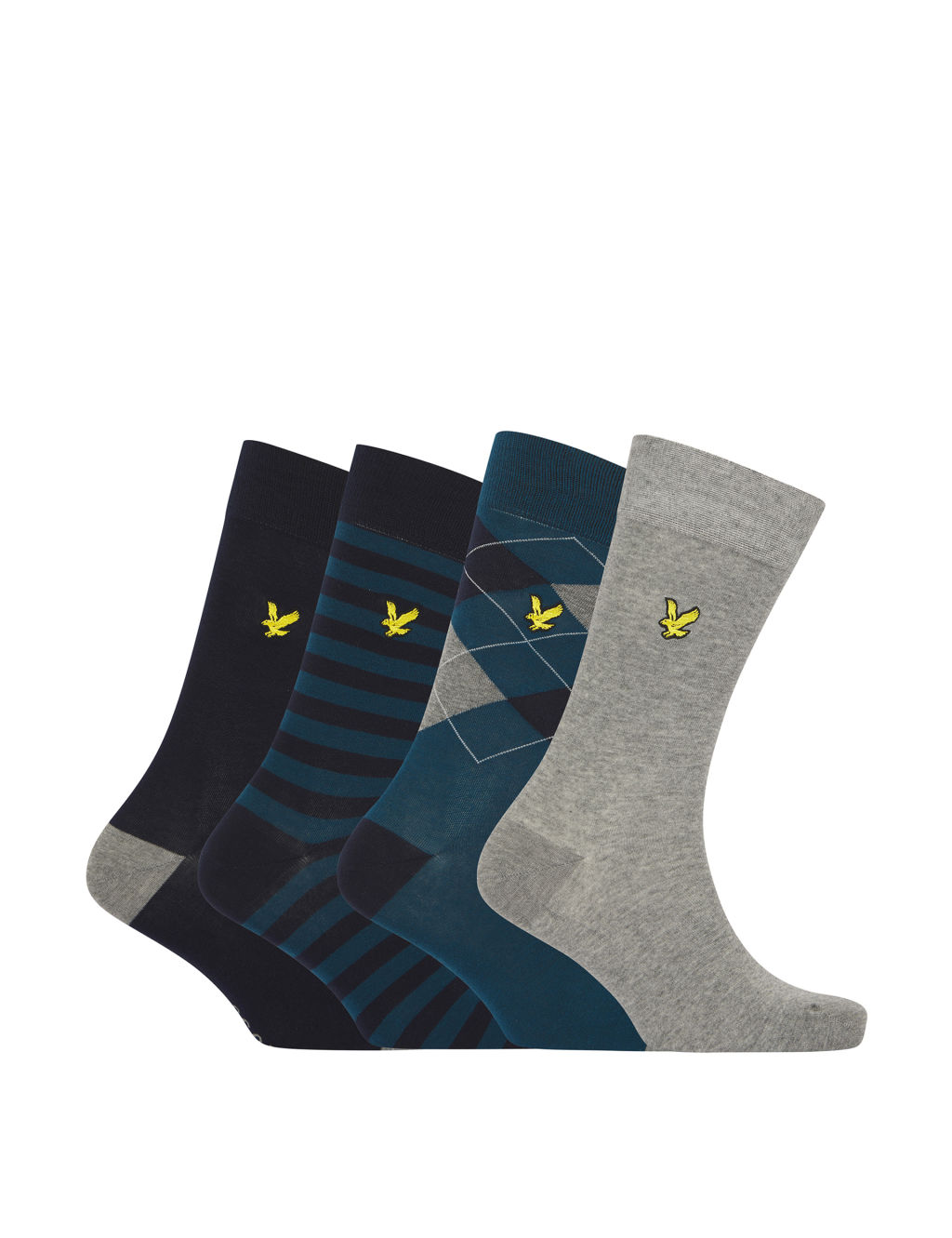 lyle & scott 4pk checked cotton rich socks - 1size - blue mix, blue mix