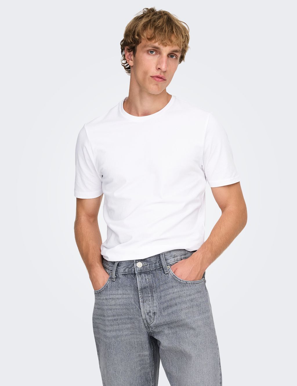 ONLY & SONS 2 Pack Slim Fit Cotton Rich Crew Neck T-Shirts - 2XL - White, White