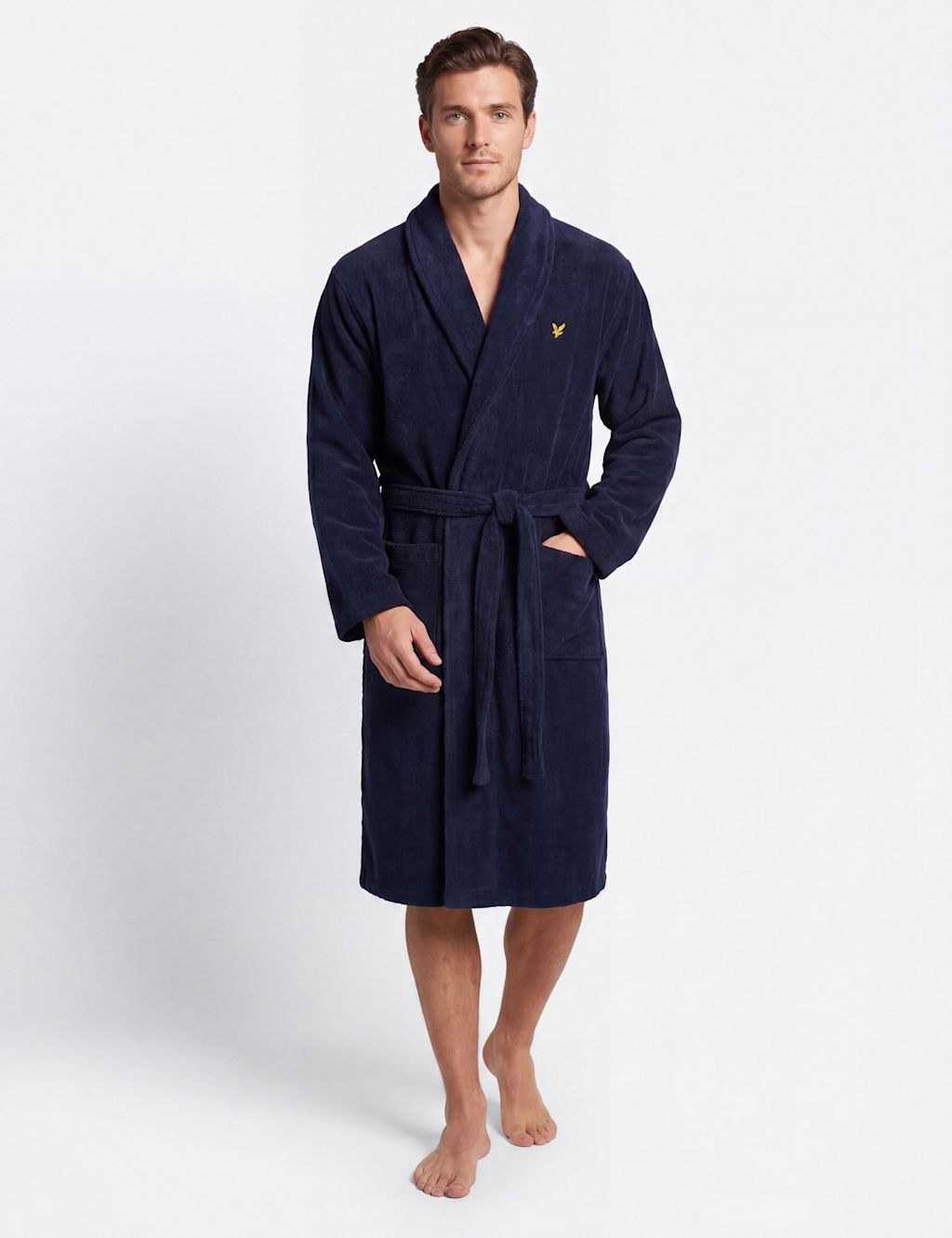 Lyle & Scott Cotton Blend Dressing Gown - M - Navy, Navy