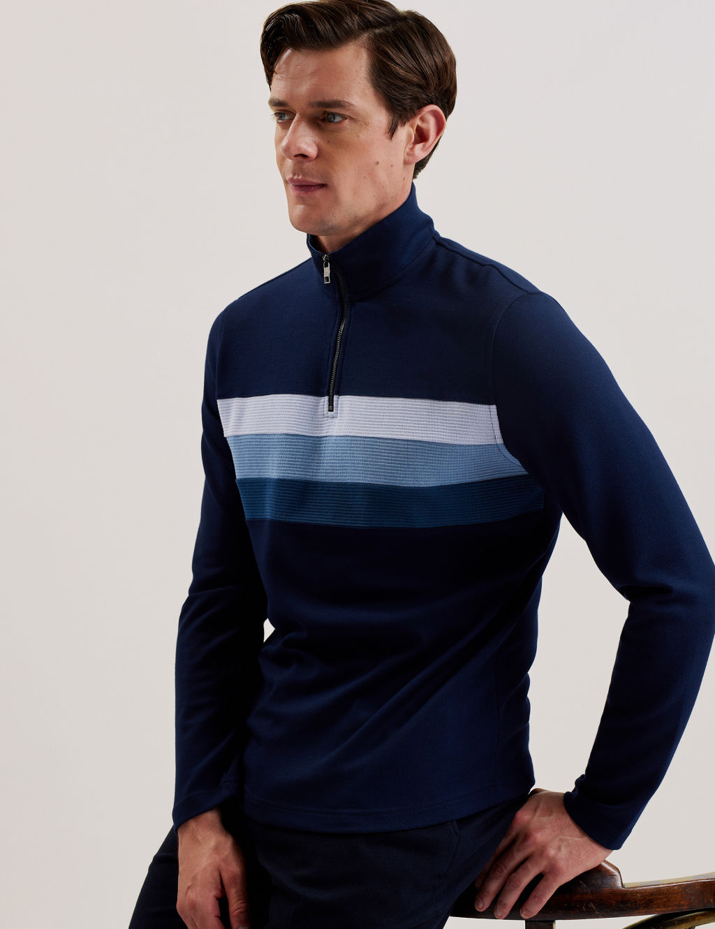 Ted Baker Longman Ombre Detail Half Zip Sweatshirt - Navy, Navy