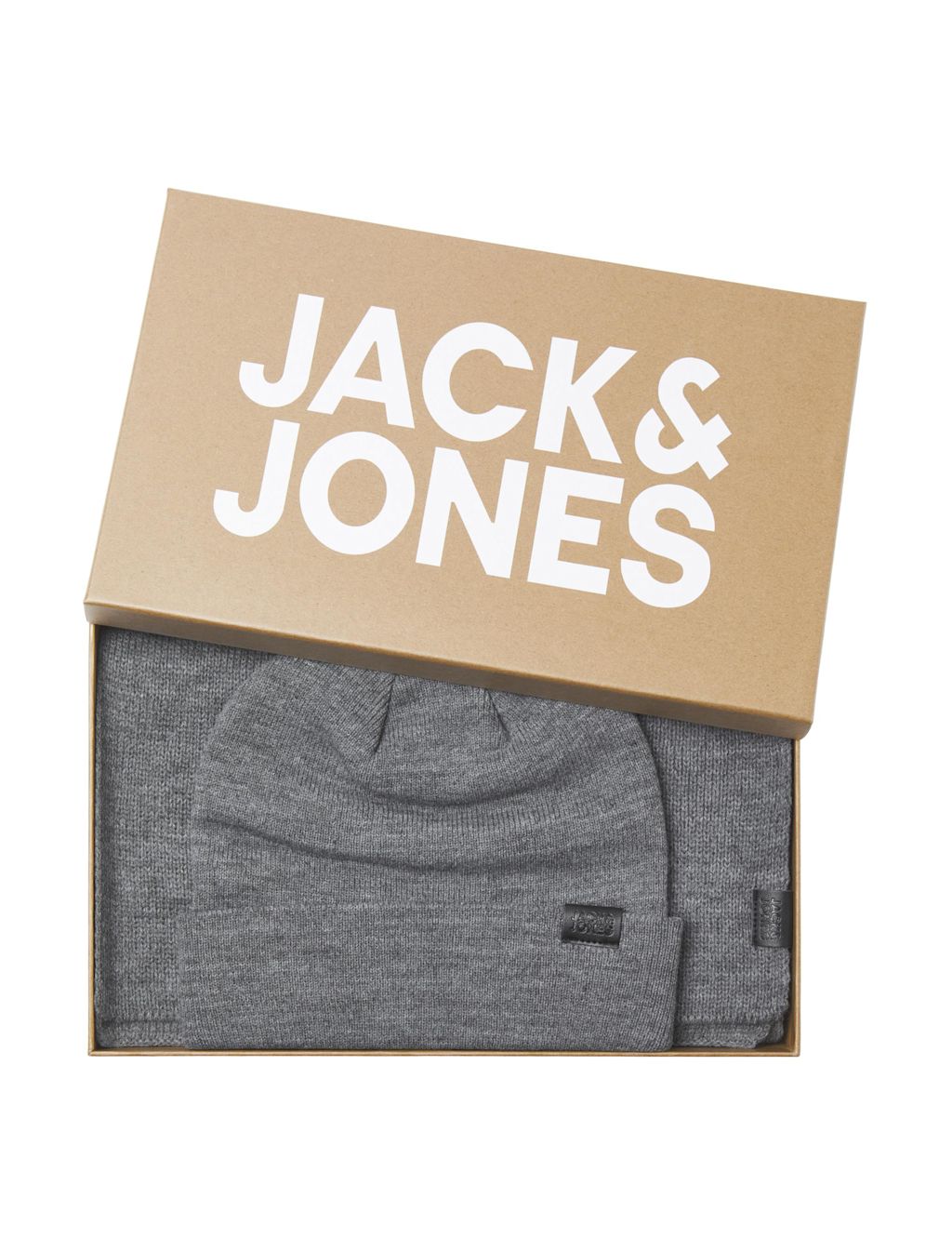 JACK & JONES Knitted Hat and Scarf Gift Set - 1SIZE - Grey, Grey