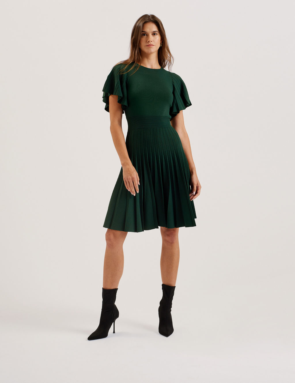 Ted Baker Crew Neck Mini Skater Dress - 10 - Dark Green, Dark Green