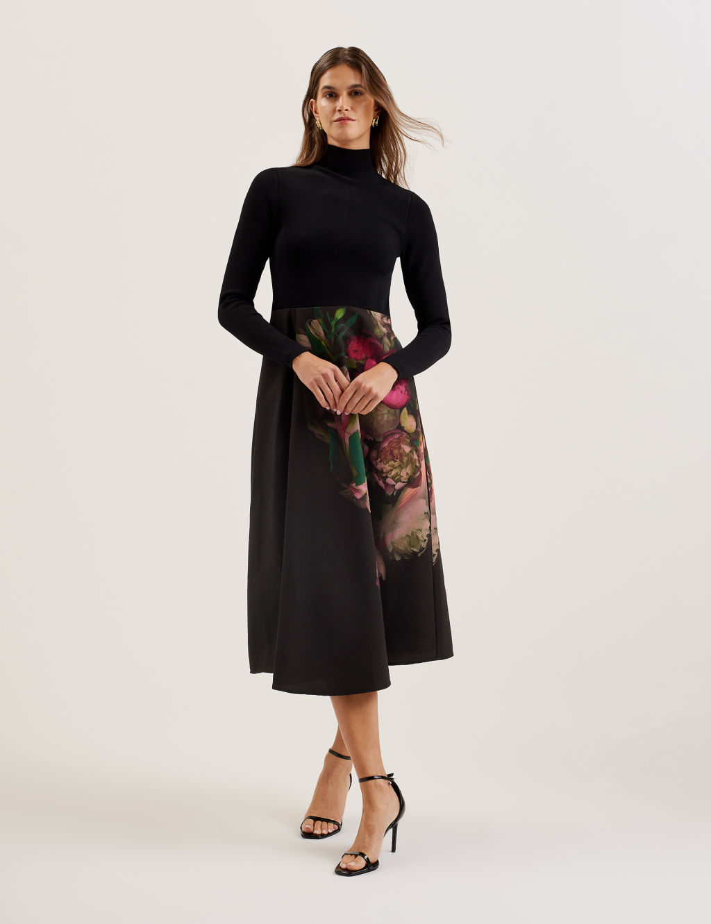 Ted Baker Waisted Dress with Wrap Skirt - 10 - Black, Black
