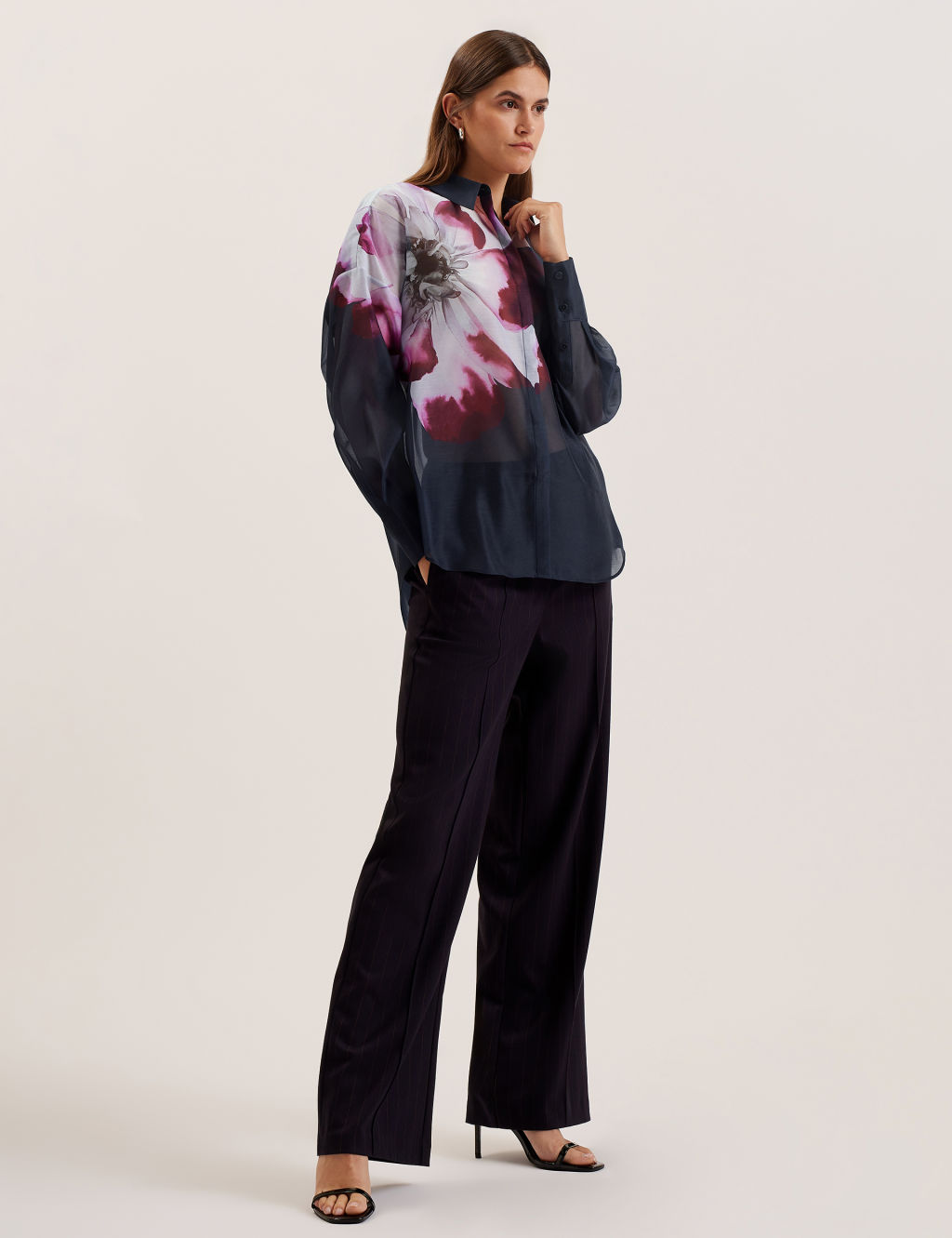 Ted Baker Printed Oversized Shirt - 10 - Navy, Navy