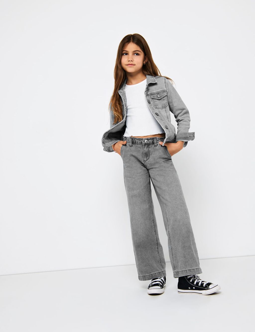 Kids Only Pure Cotton Wide Leg Jeans (8-14 Yrs) - 10y - Medium Grey, Medium Grey