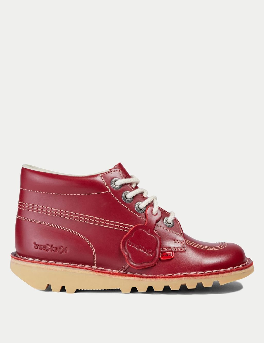 Kickers Leather Chunky Lace Up Ankle Boots - 5STD - Red, Red