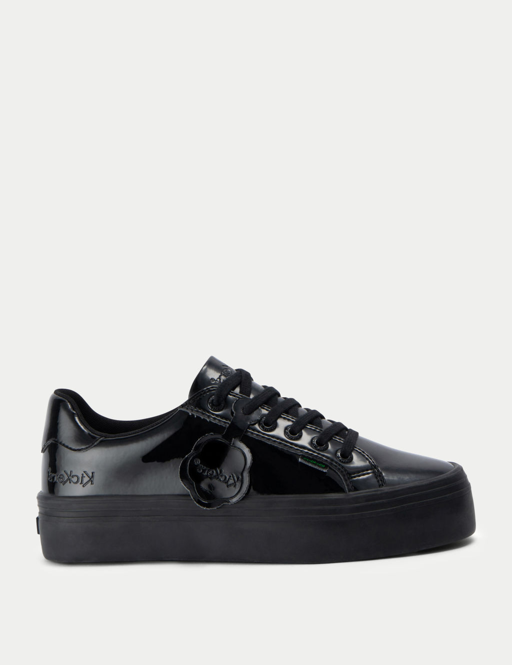 Kickers Patent Lace Up Flatform Shoes - 8 - Black, Black