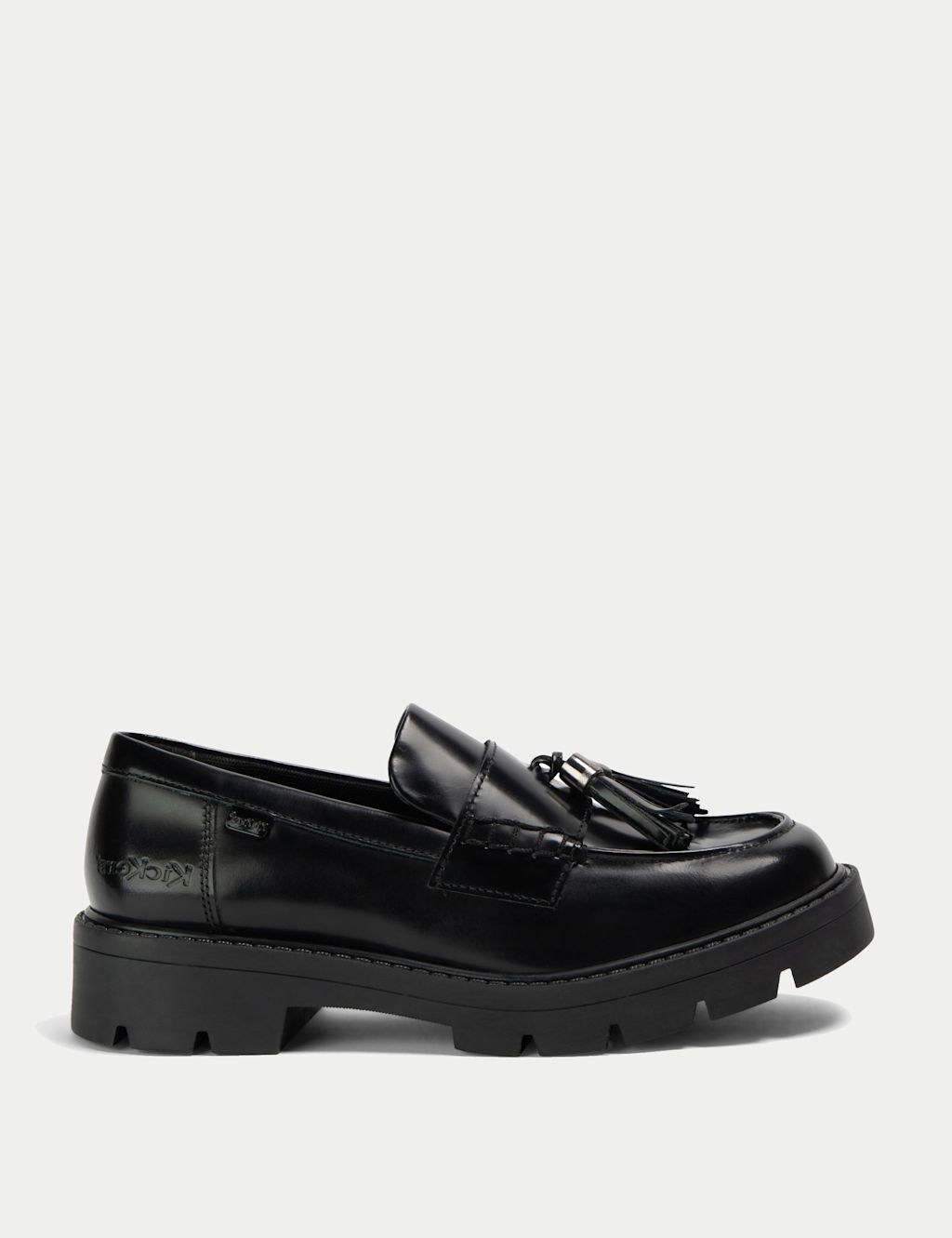 Kickers Kids Leather Loafers (3 Large - 6 Large) - 4 L - Black, Black