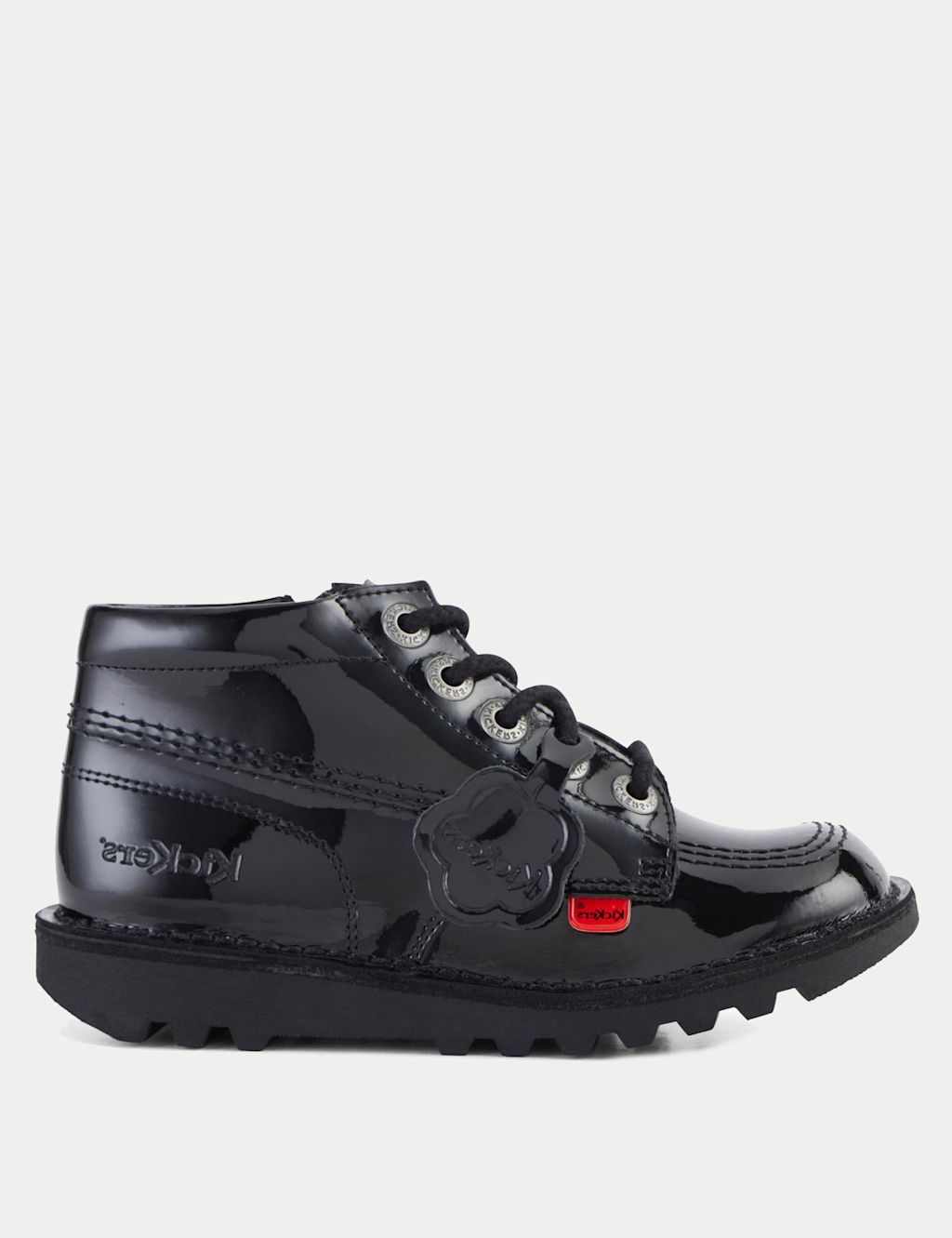 Kickers Kids Patent High Top School Shoes - 1 L - Black Patent, Black Patent