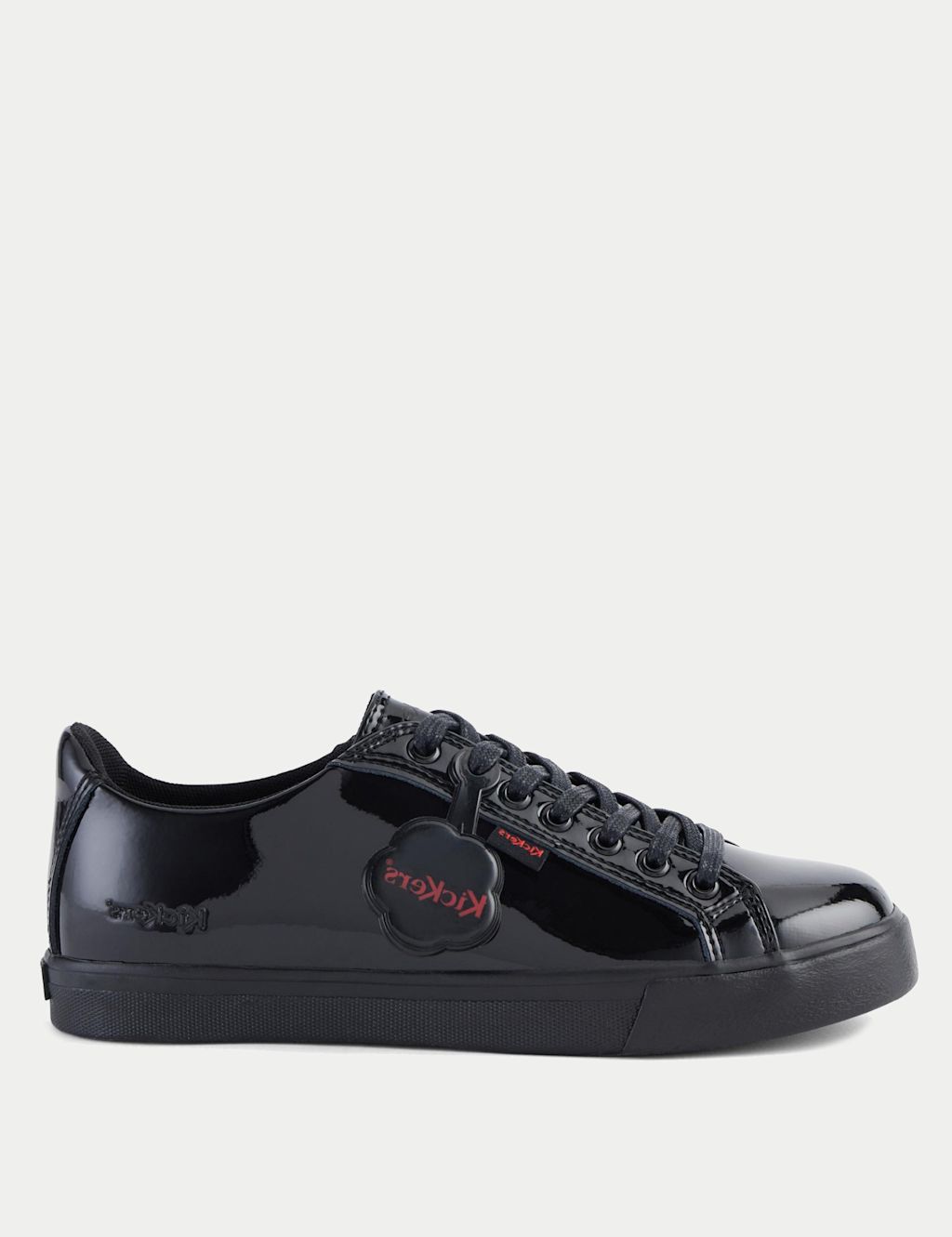 Kickers Kids Leather Lace School Shoes - 5 L - Black Patent, Black Patent