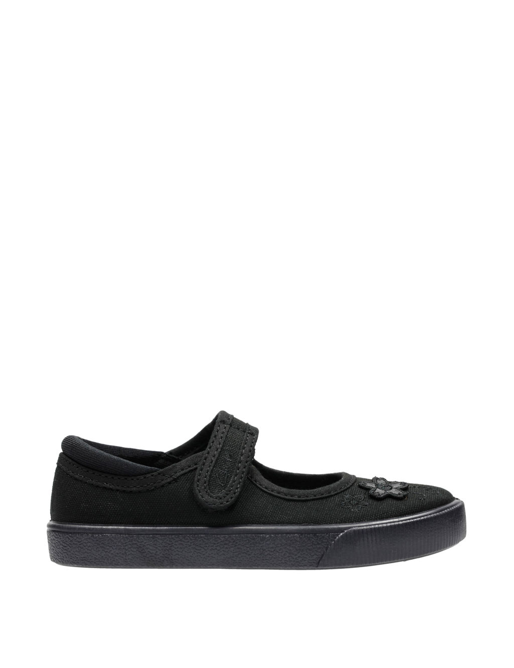 Clarks Kids Canvas Floral Riptape Plimsolls (7 Small - 4 Large) - 1&frac12; - Black, Black