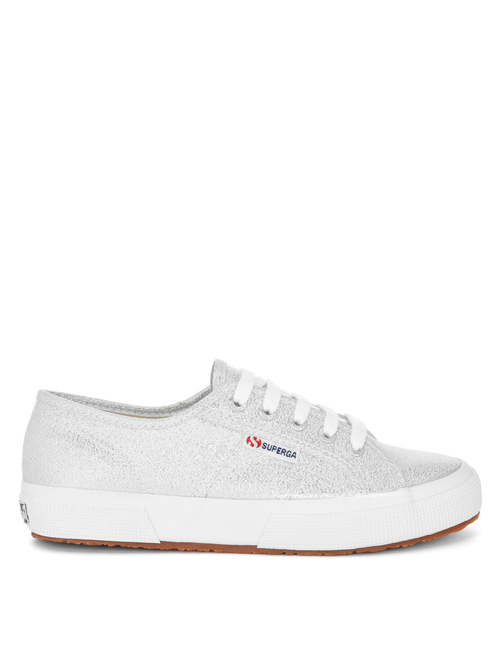Superga Canvas Lace Up Glitter Trainers - 5.5 - Silver, Silver
