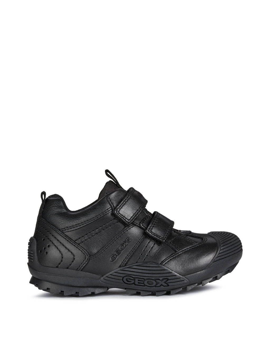Geox Kids Leather Riptape School Shoes (10 Small-2½ Large) - Black, Black