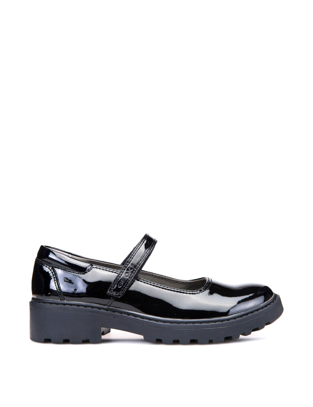 Geox Kids Leather Riptape School Shoes (13 Small-6 Large) - Black Patent, Black Patent