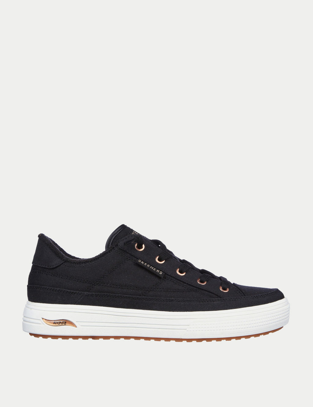 Skechers Arch Fit Arcade Meet Ya There Canvas Trainers - 8 - Black, Black