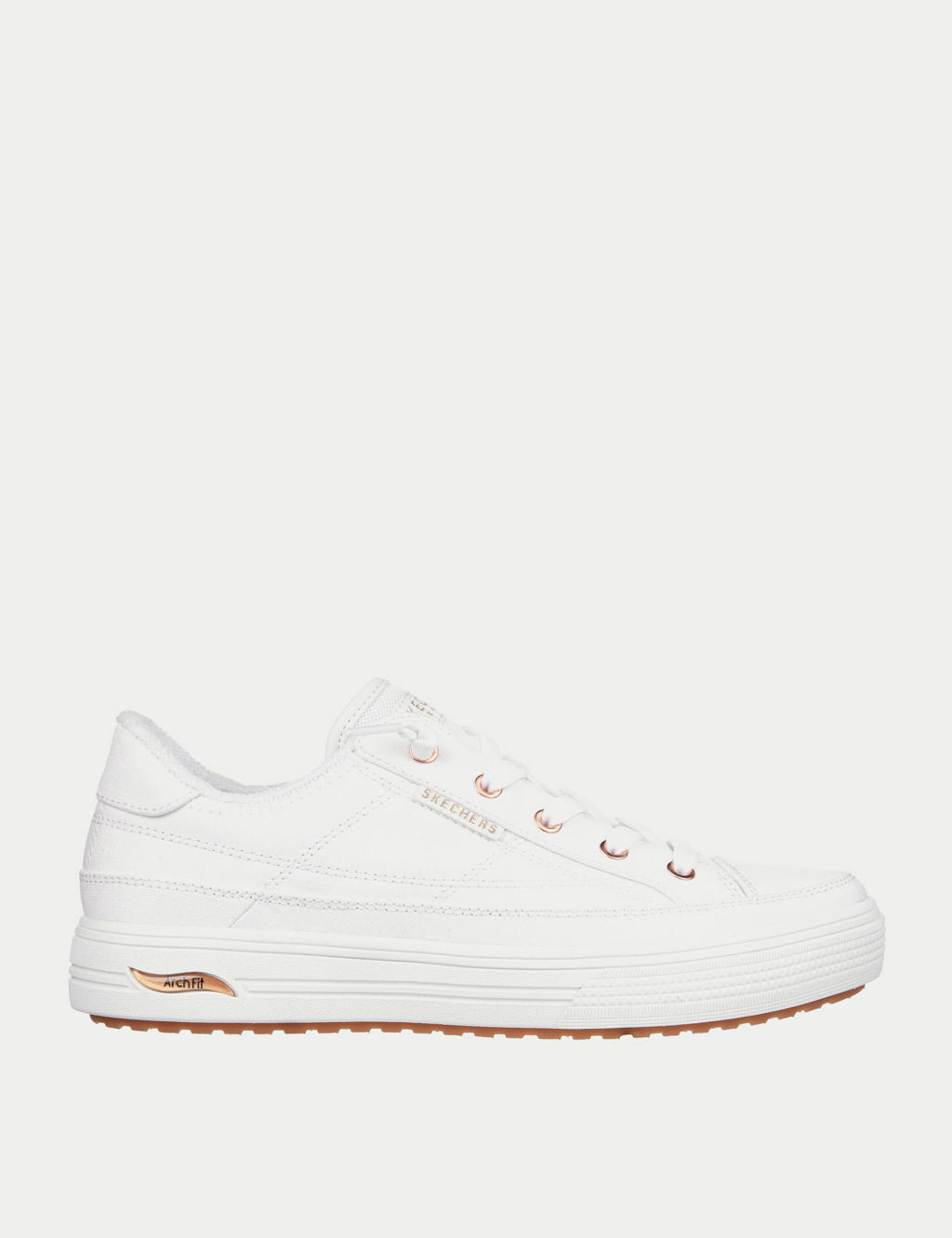 Skechers Arch Fit Arcade Meet Ya There Canvas Trainers - 7 - White, White