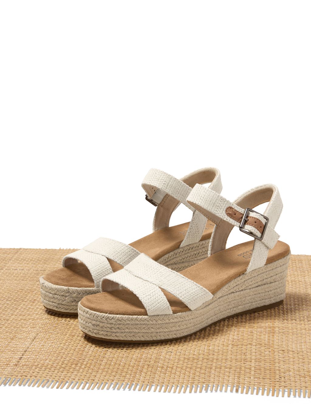 TOMS Ankle Strap Wedge Sandals - 9 - Natural, Natural