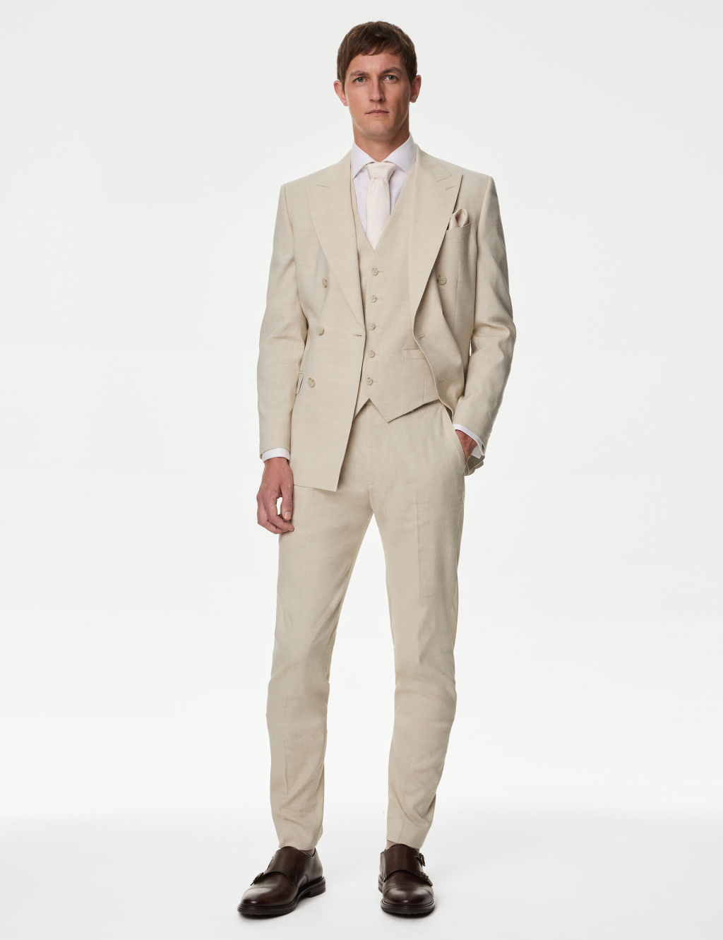 Tailored Fit Linen Rich Double Breasted Suit