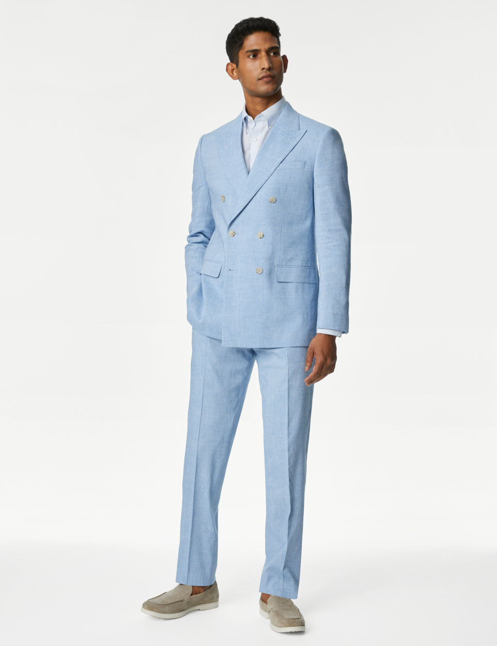 Tailored Fit Linen Rich Double Breasted Suit