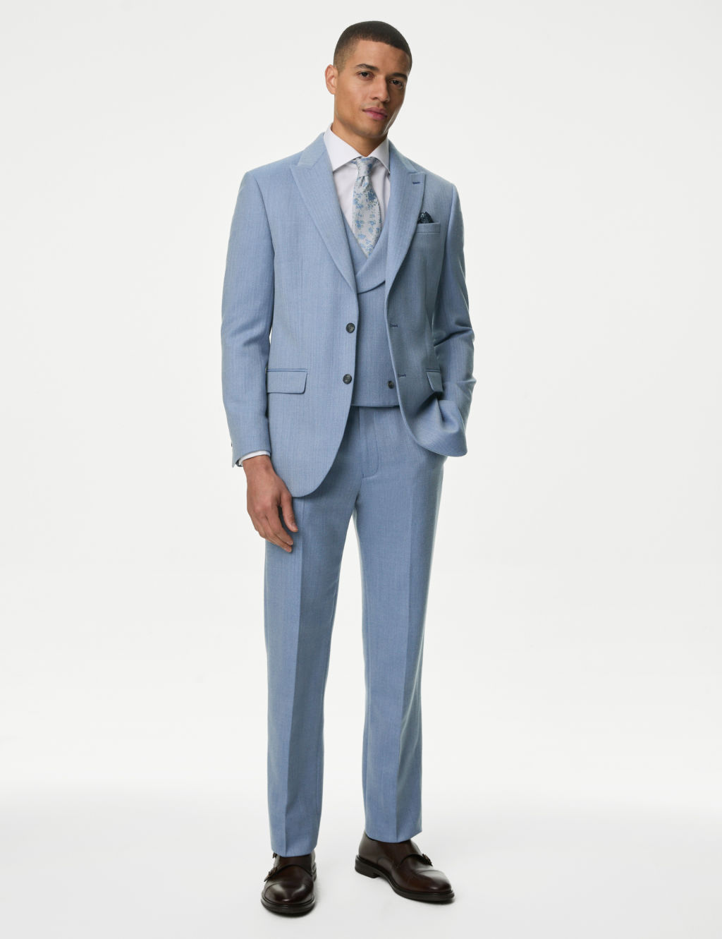 Slim Fit Wool Blend Herringbone Suit