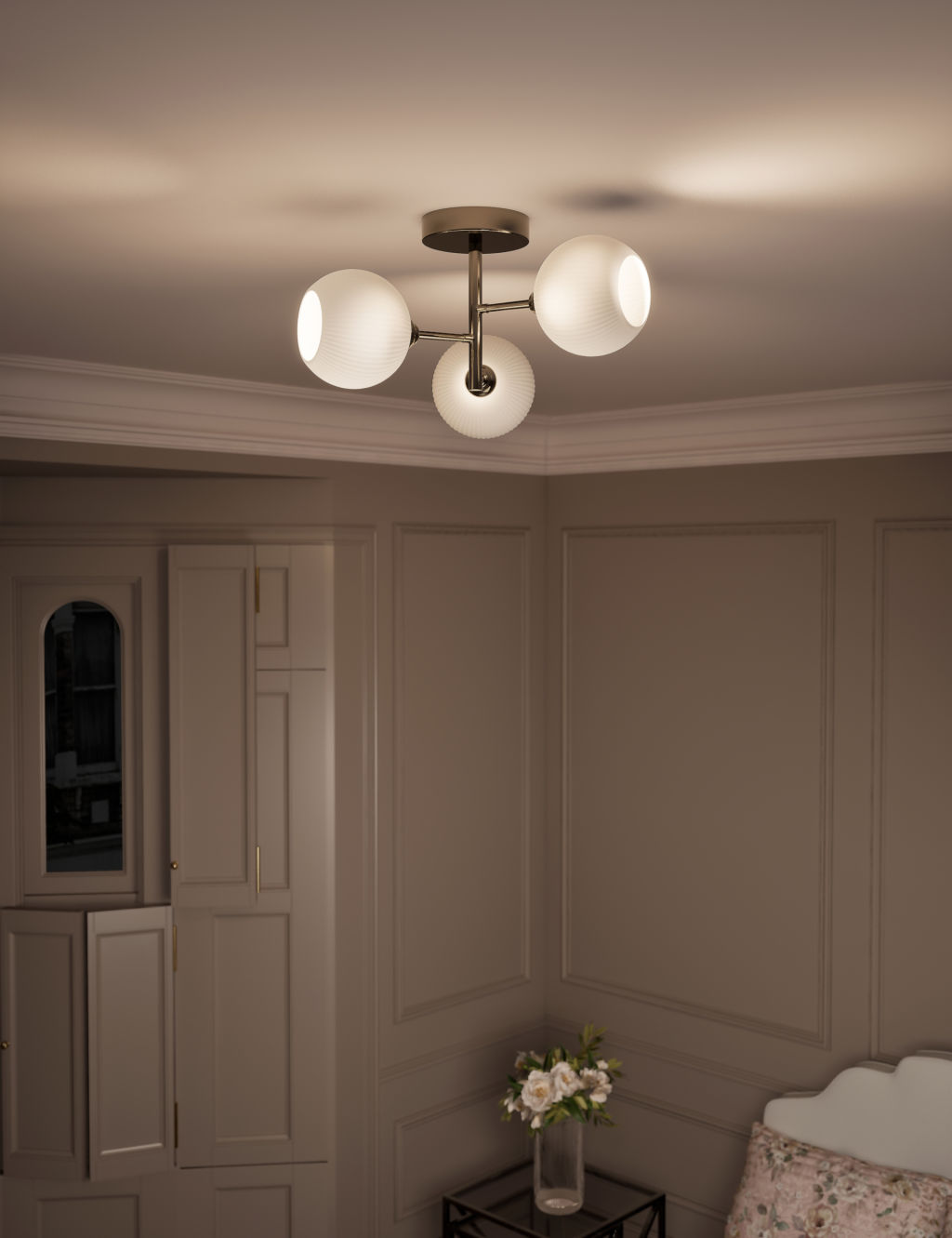 Ribbed Globe Flush Ceiling Light