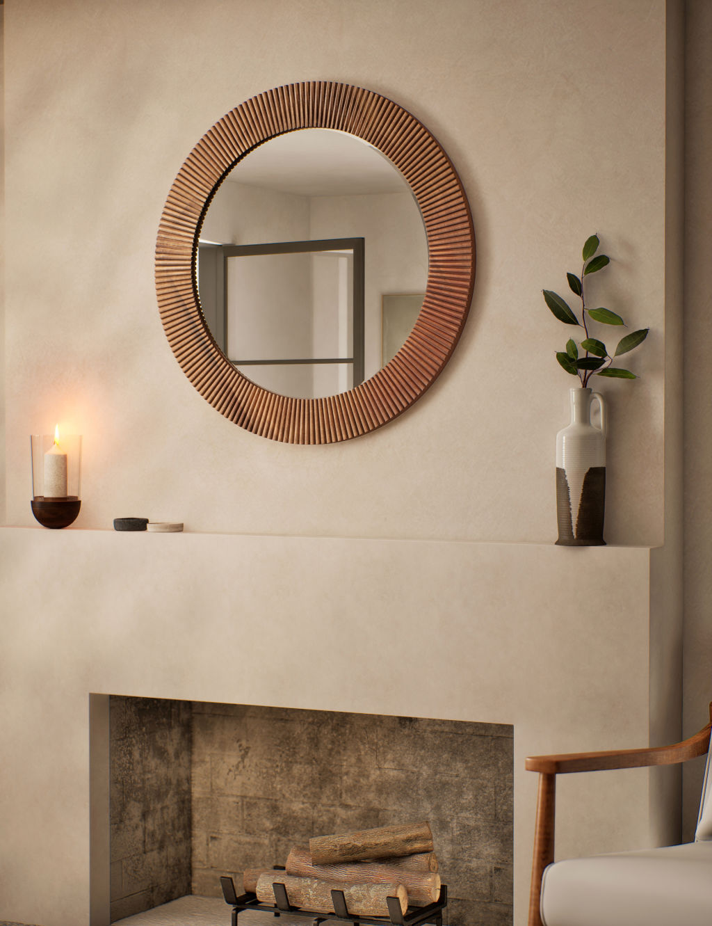 Fredrick Wooden Frame Round Wall Mirror