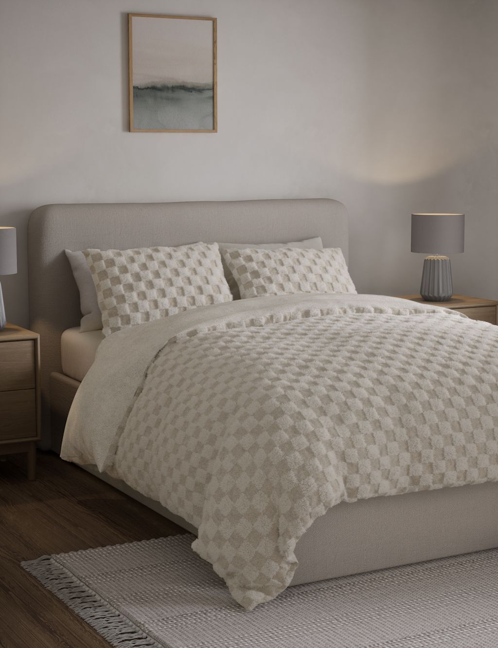 Fleece Checkerboard Textured Bedding Set