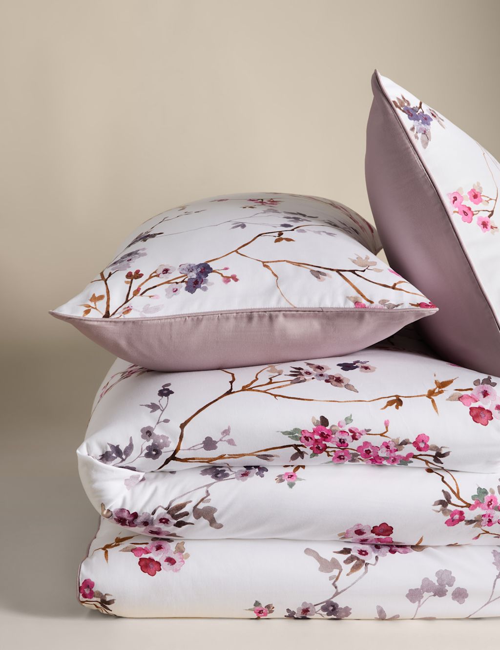 Pure Cotton Sateen Trailing Cherry Blossom Bedding Set